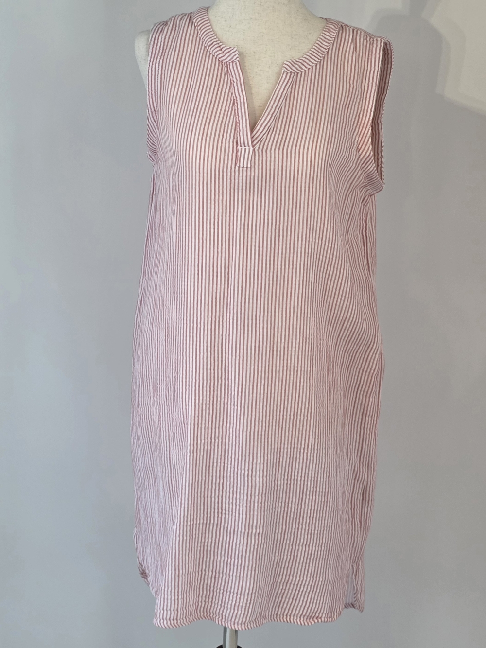 LL Bean Striped Sleeveless Pink & White Cotton Shirt Dress Womens Size XSmall - Picture 2 of 12